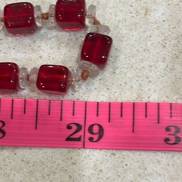 Vintage  Deco Necklace Glass Red Cube Beads Hand Tied bohemian - Picture 9 of 9